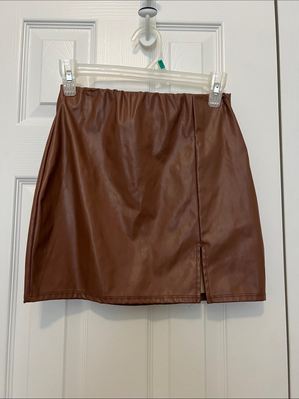 Better Be Chocolate Brown Faux Leather Mini Skirt with Side Slit